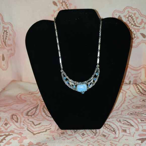 Vintage Blue Stone Choker/ Rhinestone Chocker - Picture 11 of 11